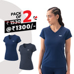 Load image into Gallery viewer, Women V Neck T-Shirt (Pack of 2) V-Neck Women TShirt for Workout, Gym, Running, Sports & Exercise