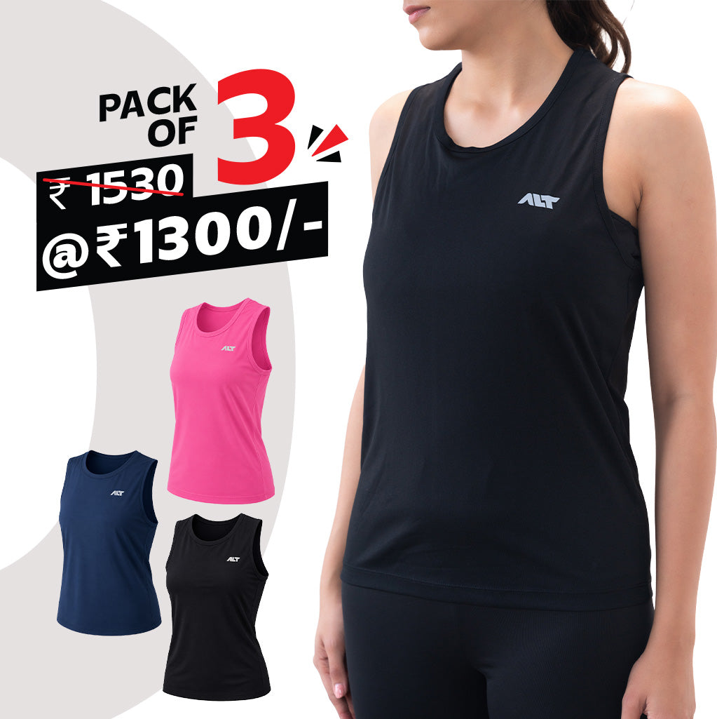 Women Sleeveless T-Shirt (Pack of 3) Sleeveless Tshirt for Gym, Workout, Running & Exercise. (Copy)
