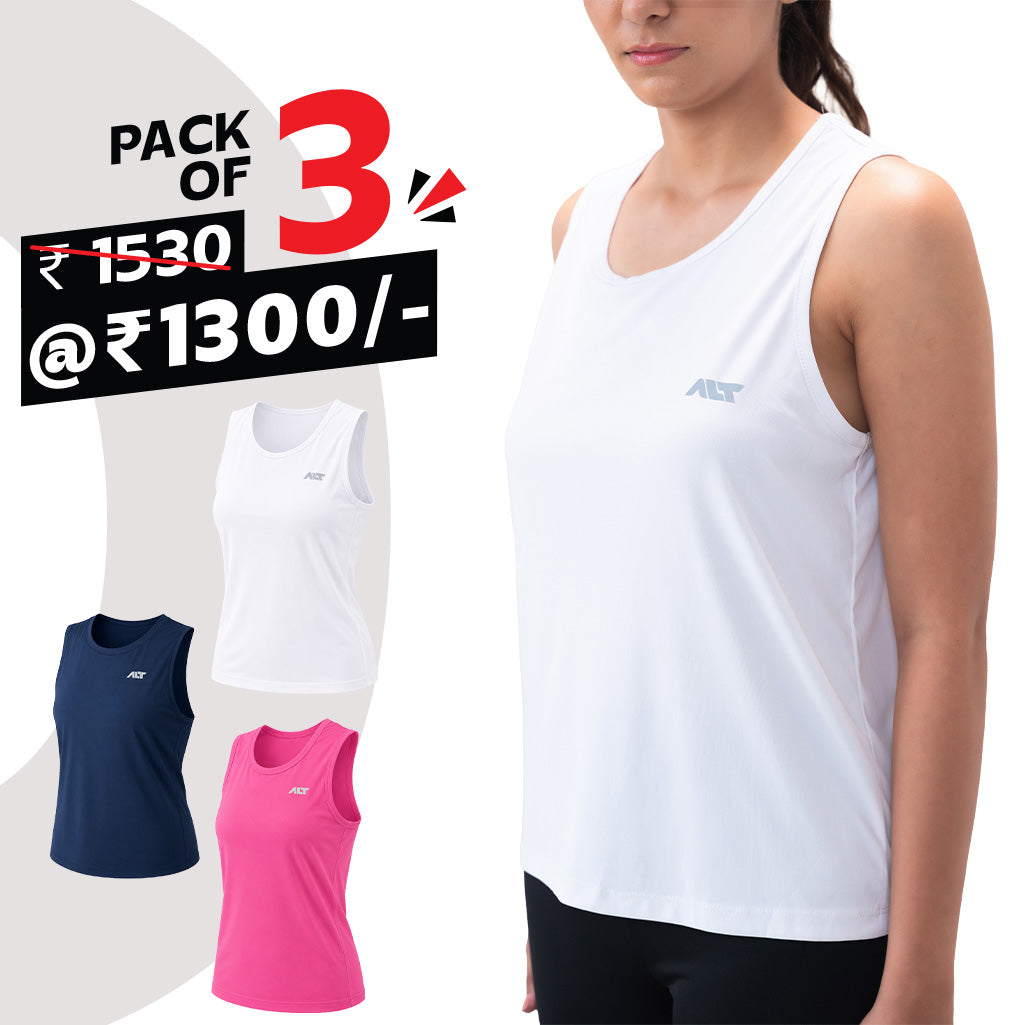 Women Sleeveless T-Shirt (Pack of 3) Sleeveless Tshirt for Gym, Workout, Running & Exercise. (Copy)