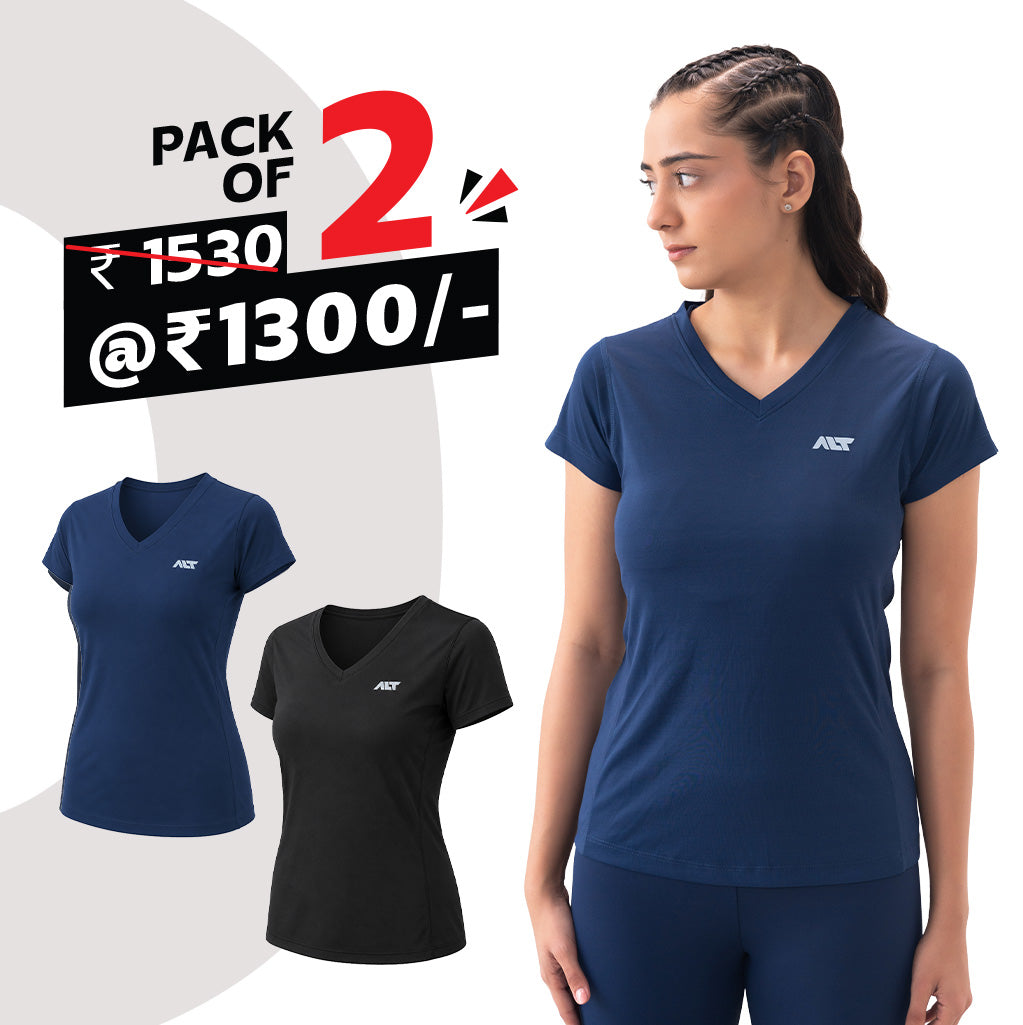 Women V Neck T-Shirt (Pack of 2) V-Neck Women TShirt for Workout, Gym, Running, Sports & Exercise