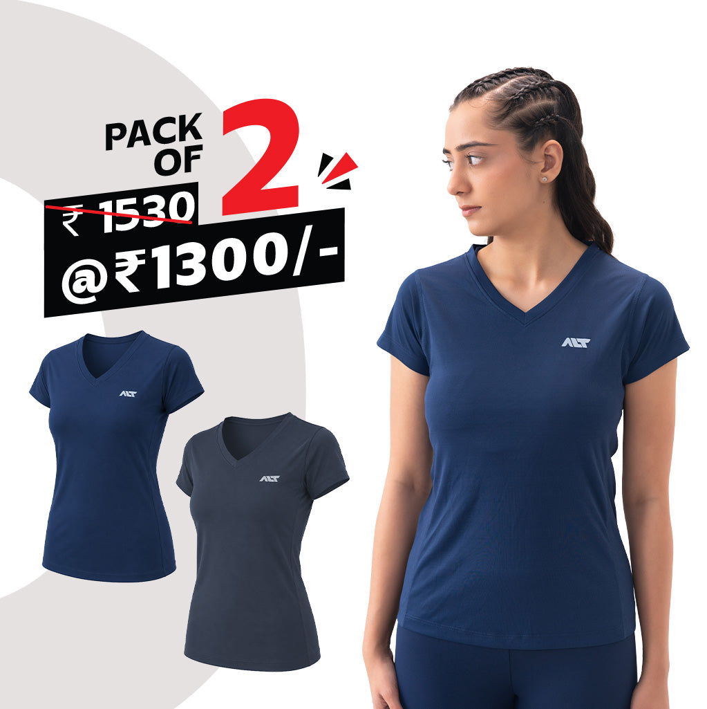 Women V Neck T-Shirt (Pack of 2) V-Neck Women TShirt for Workout, Gym, Running, Sports & Exercise