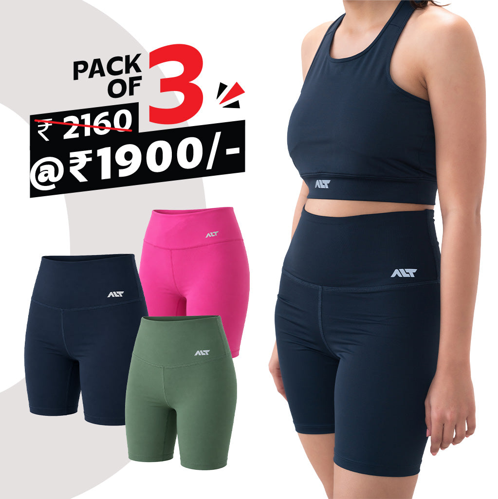 Women's Cycling Shorts (Pack of 3) Best Shorts for Running, Weight Lifting, Yoga & Daily Workouts
