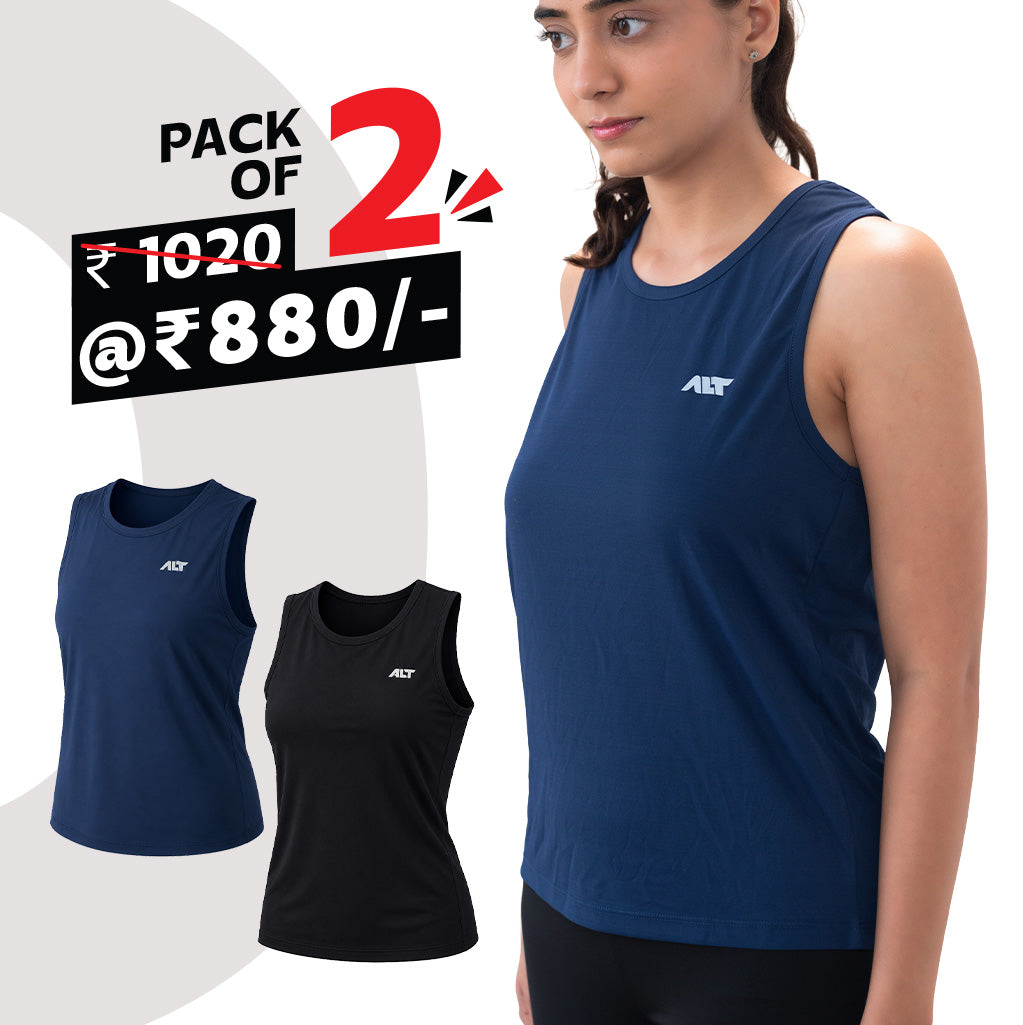 Women Sleeveless T-Shirt (Pack of 2) Sleeveless Tshirt for Gym, Workout, Running & Exercise.