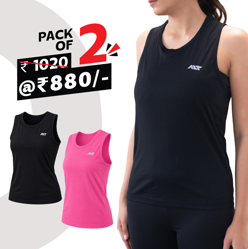Women Sleeveless T-Shirt (Pack of 2) Sleeveless Tshirt for Gym, Workout, Running & Exercise.