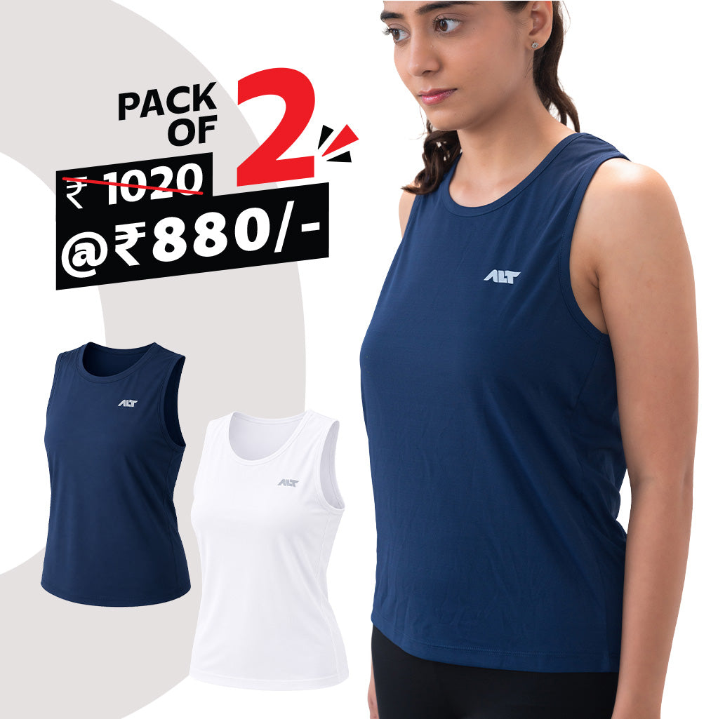 Women Sleeveless T-Shirt (Pack of 2) Sleeveless Tshirt for Gym, Workout, Running & Exercise.