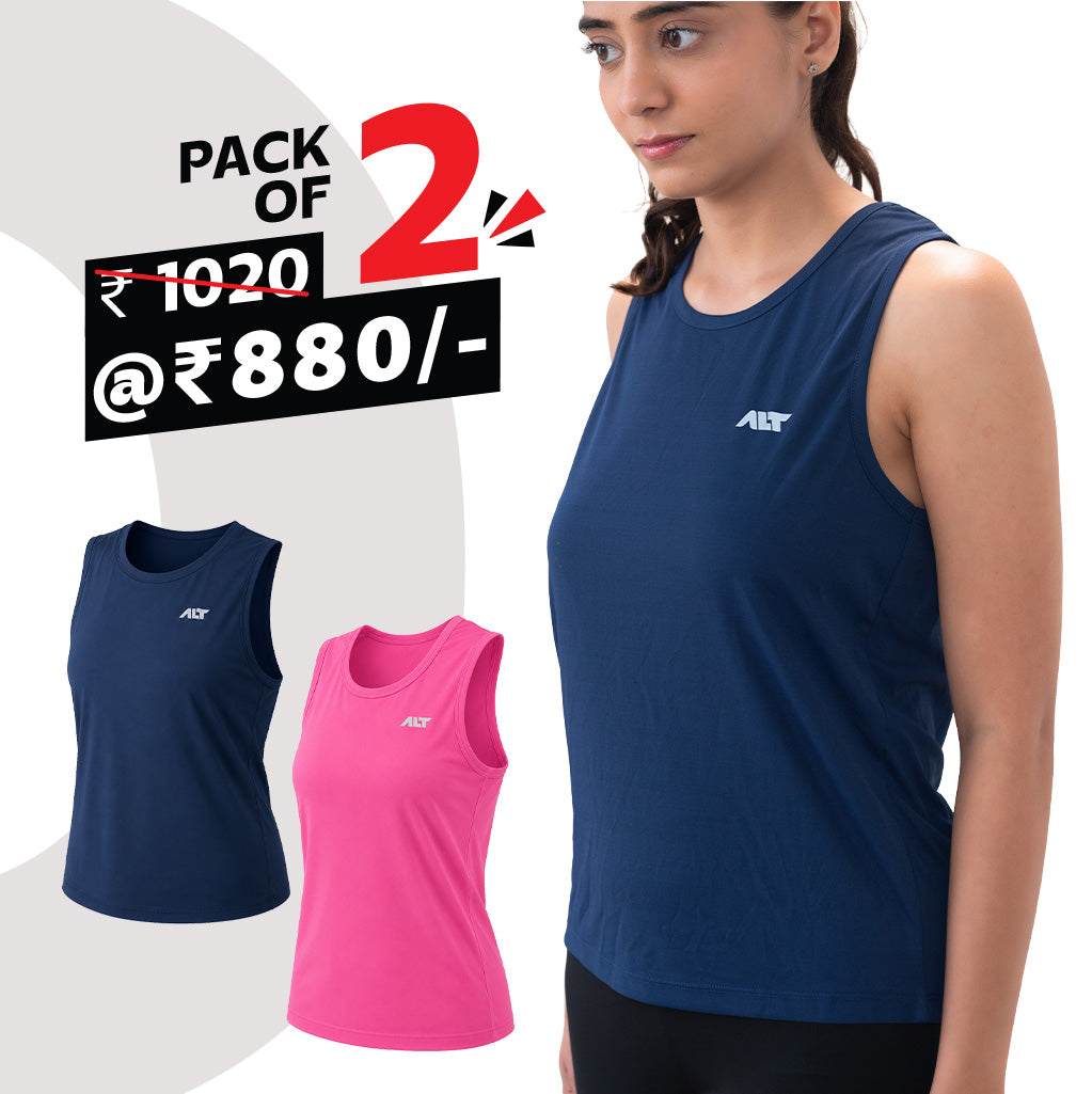 Women Sleeveless T-Shirt (Pack of 2) Sleeveless Tshirt for Gym, Workout, Running & Exercise.